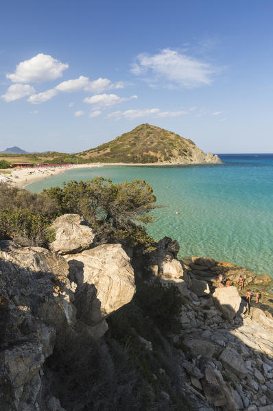 The mediterranean vegetation frames the bay and the turquoise sea of Cala Monte Turno Castiadas Cagliari Sardinia Italy Europe