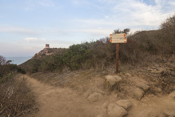 A stone tower among the trekking paths in the inland around Porto Giunco Villasimius  Cagliari Sardinia Italy Europe