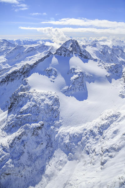 Aerial view of Peak Ferrè  covered with snow Spluga Valley Chiavenna Valtellina Lombardy Italy Europe