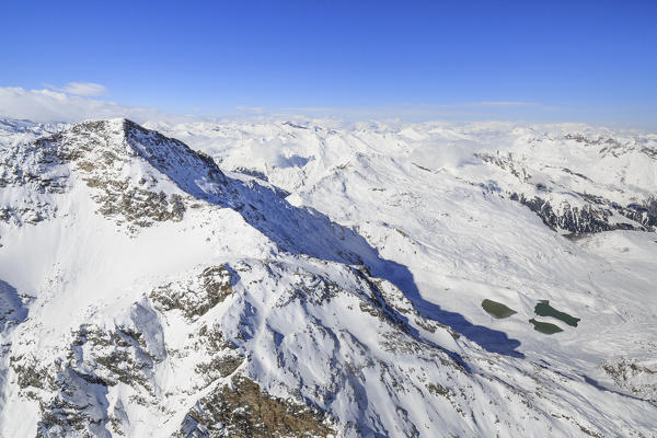 Aerial view of Peak Tambò covered with snow Spluga Valley Chiavenna Valtellina Lombardy Italy Europe