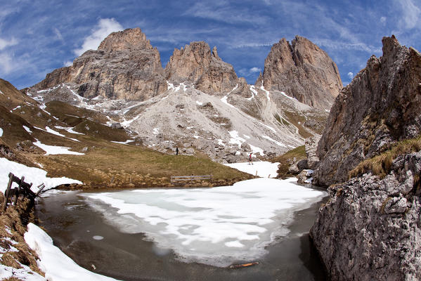 The Langkofel seen from the four-and-a-half-hour, moderately difficult hike around its main summit in the Gardena/GrÃ¶den Dolomites, South Tyrol, Trentino Alto Adige Italy Europe