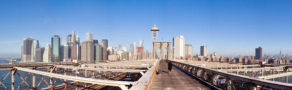 The Brooklyn Bridge and the skyline of Manhattan, New York, USA