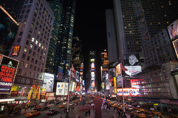 Traffic, lights, nightlife at Times Square, the heart of Manhattan, New York, USA
