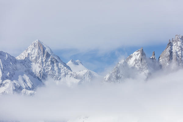 Aletsch Glacier seen from Betterhorn surrounded by snow Bettmeralp district of Raron canton of Valais
Switzerland Europe