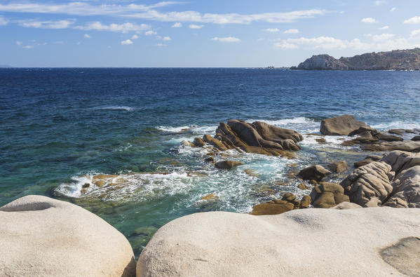 Granitic rocks of cliffs frame the turquoise sea Capo Testa Santa Teresa di Gallura Province of Sassari Sardinia Italy Europe