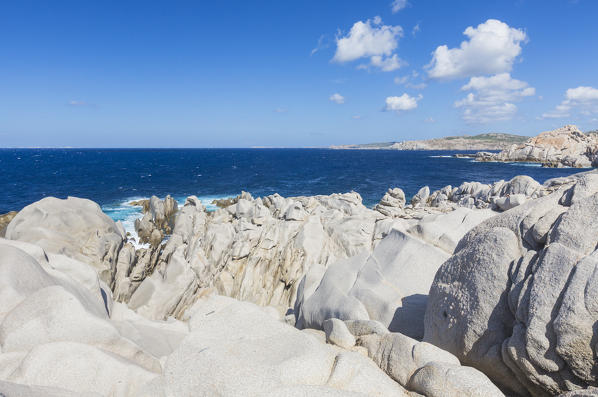Granitic rocks of cliffs frame the turquoise sea Capo Testa Santa Teresa di Gallura Province of Sassari Sardinia Italy Europe