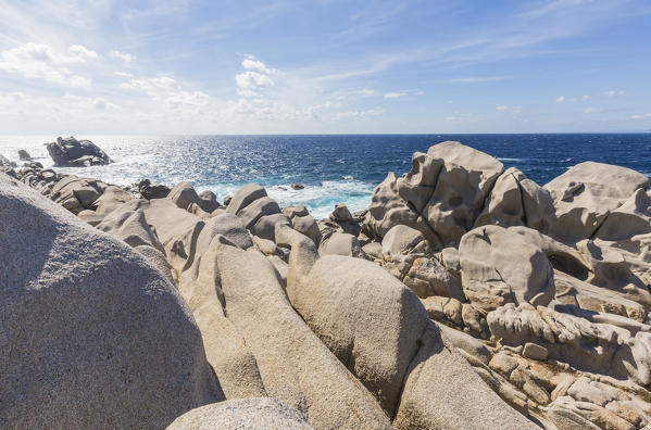 The unusual shapes of cliffs frame the turquoise sea Capo Testa Santa Teresa di Gallura Sassari Province Sardinia Italy Europe