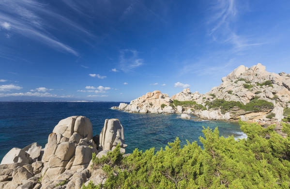 Rocks shaped by wind frame the turquoise sea Capo Testa Santa Teresa di Gallura Province of Sassari Sardinia Italy Europe