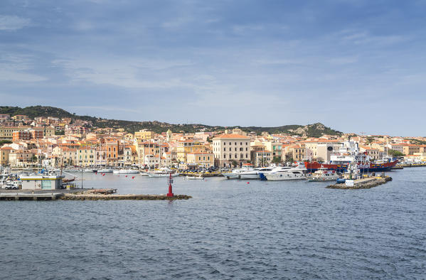 View of the characteristic harbour and blue sea of Caprera La Maddalena Island Sardinia Italy Europe