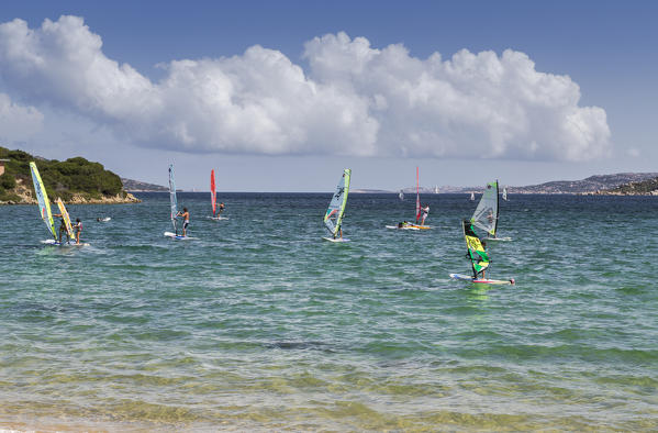 Windsurfing in the turquoise water of the sea Palau Province of Sassari Sardinia Italy Europe