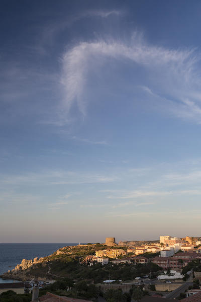 The blue of sky and sea frame the village on the promontory Santa Teresa di Gallura Province of Sassari Sardinia Italy Europe