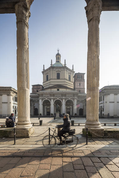 The ancient Roman columns and the Basilica of San Lorenzo Maggiore Corso di Porta Ticinese Milan Lombardy Italy Europe