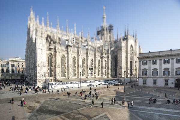 View of the square and the gothic Duomo the icon of Milan Lombardy Italy Europe