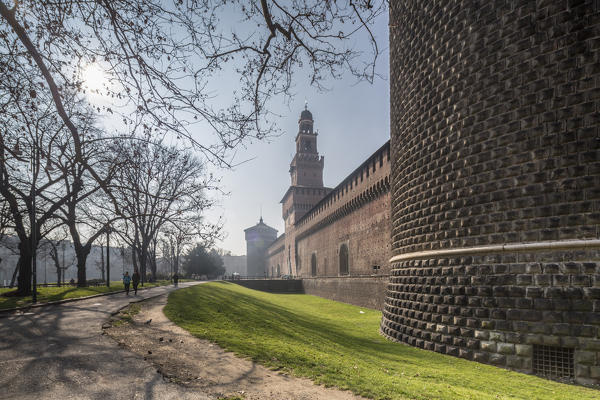 A walk in the green park beside the ancient Sforza Castle Milan Lombardy Italy Europe