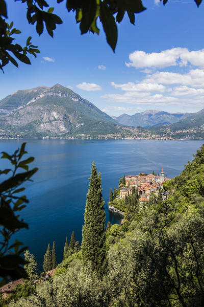 View of the typical village of Varenna and Lake Como surrounded by mountains Province of Lecco Lombardy Italy Europe