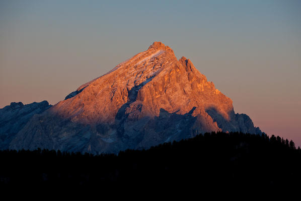 Sunset light over Mount Antelao in the Dolomites of Belluno  Trentino Alto Adige, Italy, Europe