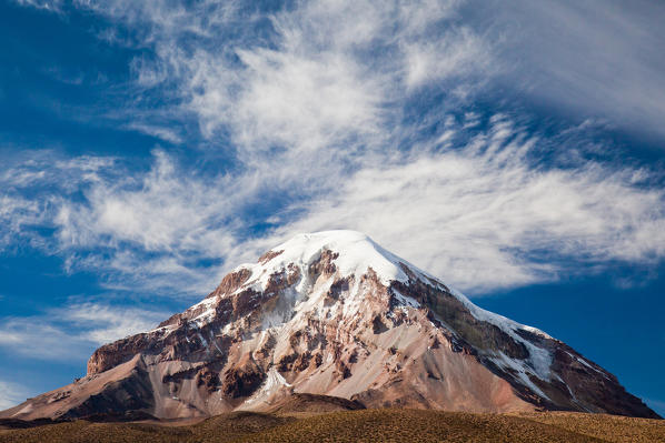 Sajama is Bolivia's highest mountain - an extinct volcano situated in the eponymous Sajama National Park, on Bolivia's South-Western border with Chile. The summit is covered by a permanent ice cap hiding all trace of any volcanic crater Bolivia, South America