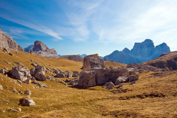 Plateau of Mondeval with Mount Pelmo in the background, Dolomites, Selva di Cadore, province of Belluno, Veneto, Italy