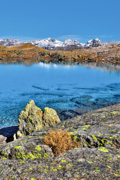 An amazing Alpine lake in Alta Valtellina: the Bei Laghetti, with turquoise clear water due to the white sand on their bed. Valfurva, Valtellina, Lombardy Italy Europe