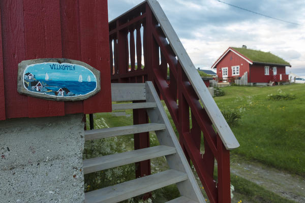 Details of typical wooden house of fisherman also known as Rorbu Eggum Vestvagøy Lofoten Islands Norway Europe