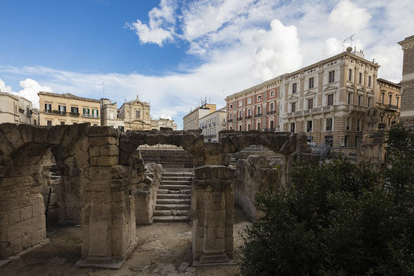 Ancient roman ruins and historical buildings in the old town Lecce Apulia Italy Europe