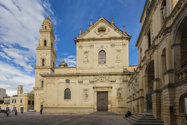 The Baroque style of the ancient Lecce Cathedral in the old town Apulia Italy Europe