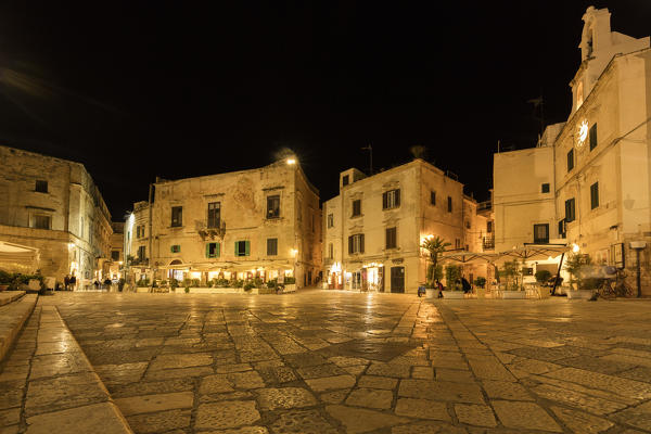 Night view of the historical buildings and squares of the old town Polignano a Mare province of Bari Apulia Italy Europe