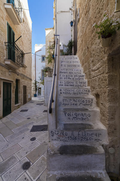 Typical alley and houses of the old town Polignano a Mare province of Bari Apulia Italy Europe