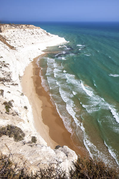 White cliffs known as Scala dei Turchi frame the turquoise sea Porto Empedocle province of Agrigento Sicily Italy Europe