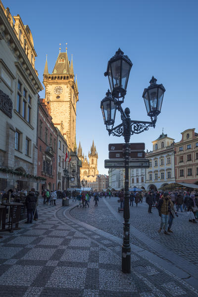 The light of sunset on the bell tower of the Cathedral of Saint Vitus Prague Czech Republic Europe