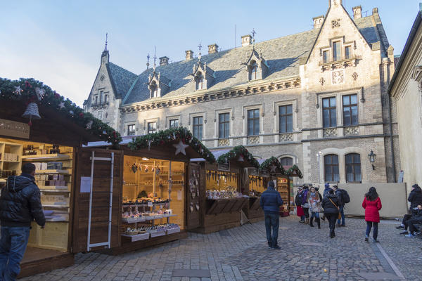 Tourists at the Christmas markets facing the Cathedral of Saint Vitus Prague Czech Republic Europe