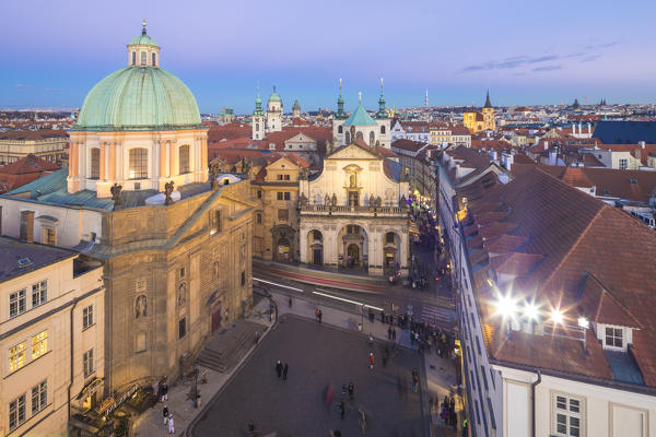 Winter dusk lights on the historic old town Prague Czech Republic Europe