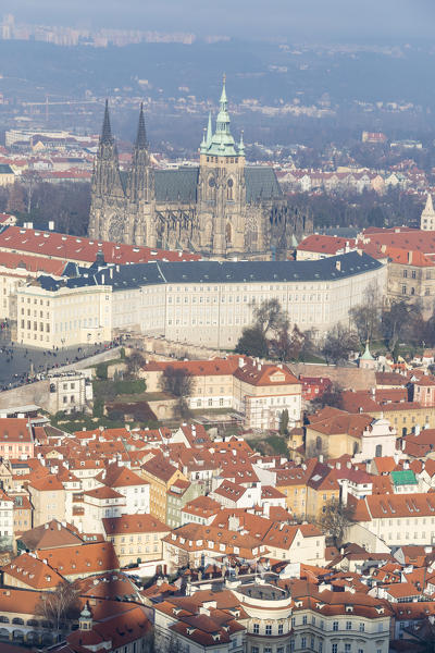 View of typical architecture and ancient churches Prague Czech Republic Europe