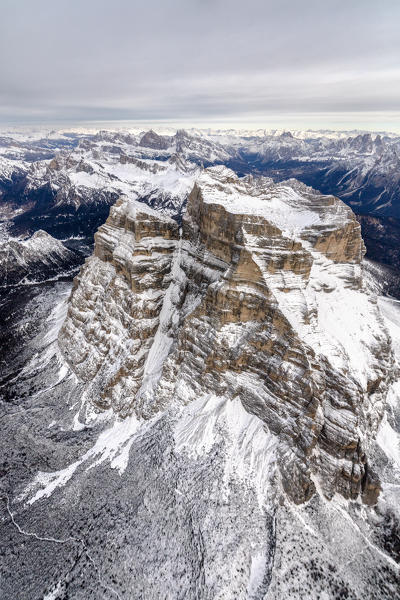 Aerial view of the rocky peaks of Monte Pelmo Ampezzo Dolomites Province of Belluno Veneto Italy Europe