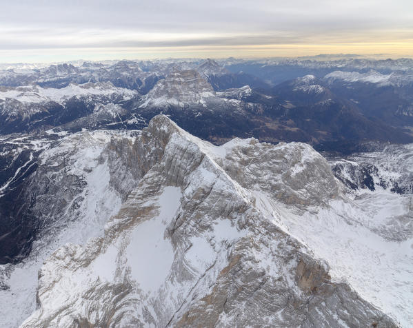 Aerial view of the rocky peaks of Monte Civetta Ampezzo Dolomites Province of Belluno Veneto Italy Europe