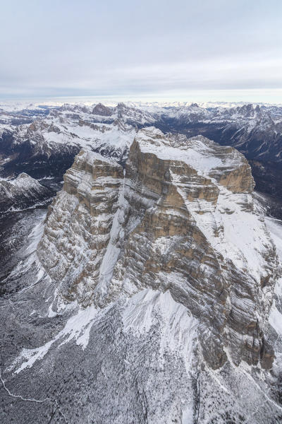 Aerial view of the rocky peaks of Monte Pelmo Zoldo Dolomites Province of Belluno Veneto Italy Europe