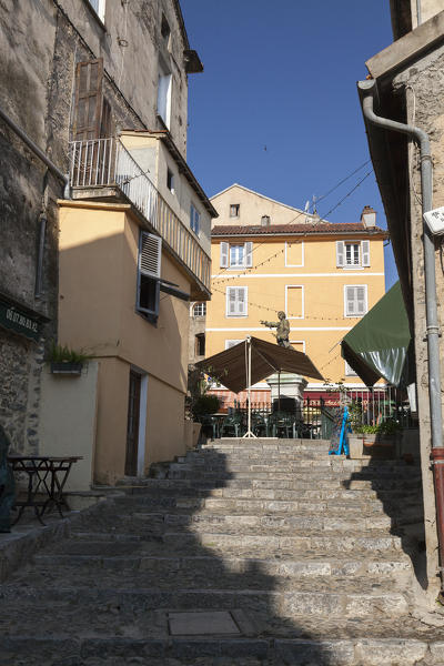 An ancient stone flight of steps in the alleys of the old town Corte Haute-Corse Corsica France Europe