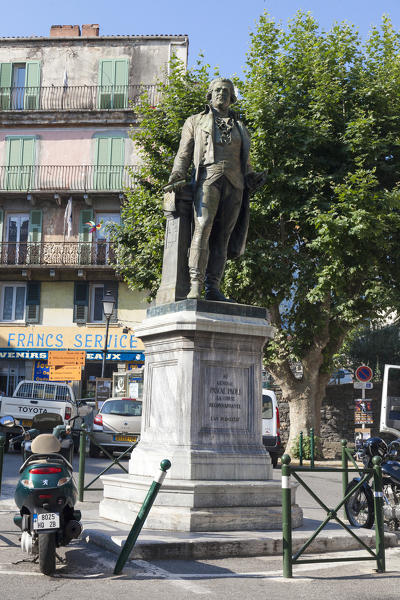 The bronze statue of Pasquale Paoli in the main square of the old town Corte Haute-Corse Corsica France Europe