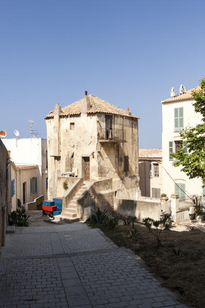 Ancient buildings in the alleys of the fortified citadel of Calvi Balagne Region northwest Corsica France Europe