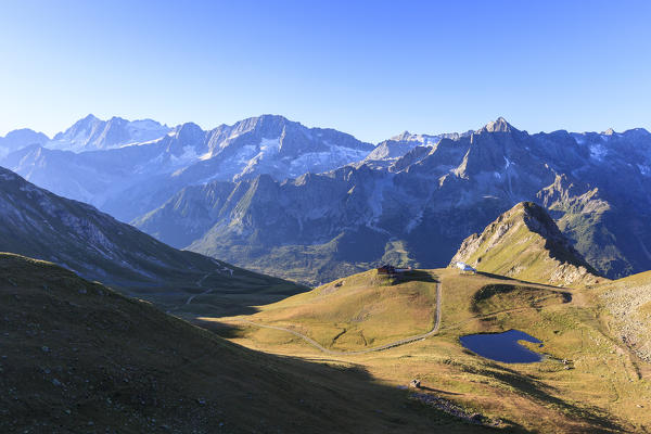 Panorama of Cima Presanella and glaciers Presena and Pisgana Valcamonica border Lombardy and Trentino Alto Adige Italy Europe