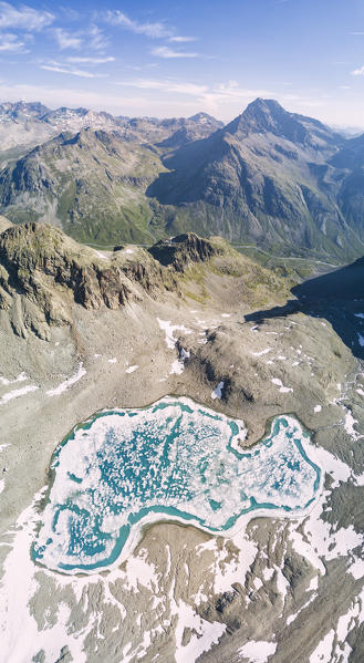 Panoramic of Julier Pass and Lej Lagrev during the thaw, St. Moritz, Engadine, canton of Graubünden, Switzerland, Europe