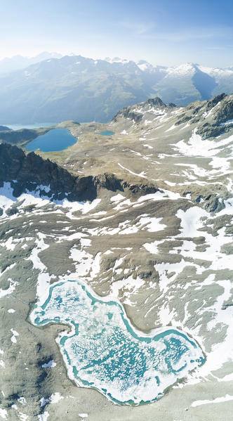 Panoramic of Lej da la Tscheppa and Lej Lagrev during the thaw, St. Moritz, Engadine, canton of Graubünden, Switzerland, Europe