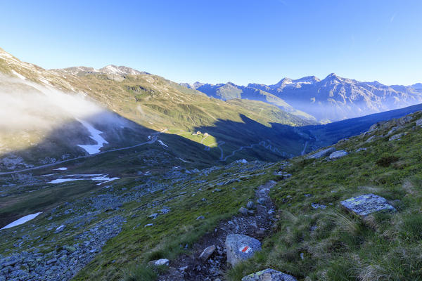 Sunrise at Spluga Pass, Chiavenna Valley, Spluga Valley, province of Sondrio, Lombardy, Valtellina, Italy