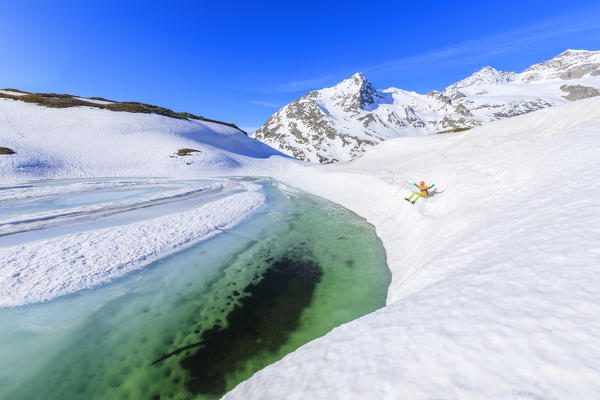 Clear water during the spring thaw, Bernina Pass, St Moritz, canton of Graubünden, Upper Engadine, Switzerland, Europe