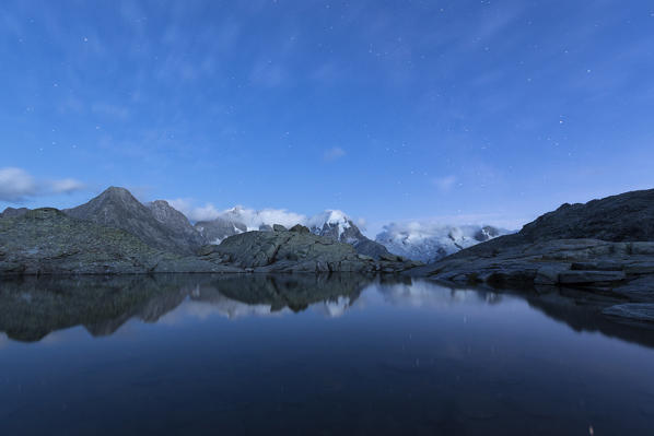 Starry sky on Piz Bernina, Fuorcla Surlej, Corvatsch, canton of Graubünden, Engadine, Switzerland