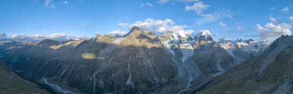 Panoramic of  Bernina massif and Roseg Valley, Pontresina, canton of Graubünden, Engadine, Switzerland