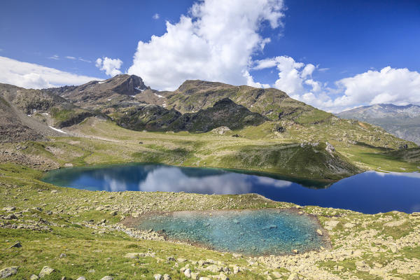 Blue water of alpine lake, Leg Grevasalvas, Julierpass, Maloja, canton of Graubünden, Engadin, Switzerland