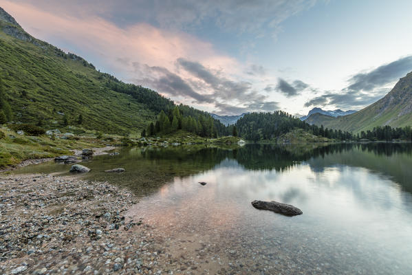 Sunrise at Lake Cavloc, Maloja Pass, Bregaglia Valley, canton of Graubünden, Engadine,Switzerland