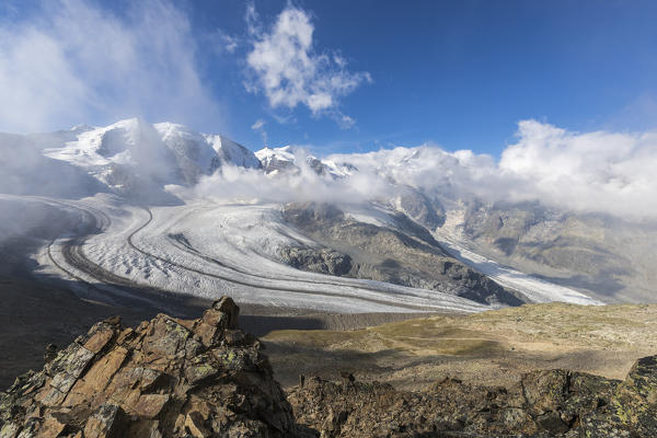 Overview of the Diavolezza and Pers glaciers, St.Moritz, canton of Graubünden, Engadine, Switzerland