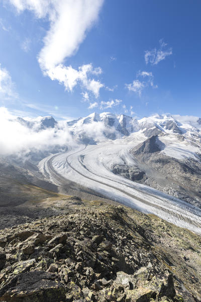 Overview of the Diavolezza and Pers glaciers, St.Moritz, canton of Graubünden, Engadine, Switzerland